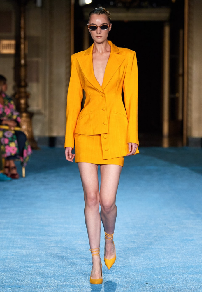 christian siriano Textured Linen Asymmetrical Hem Blazer