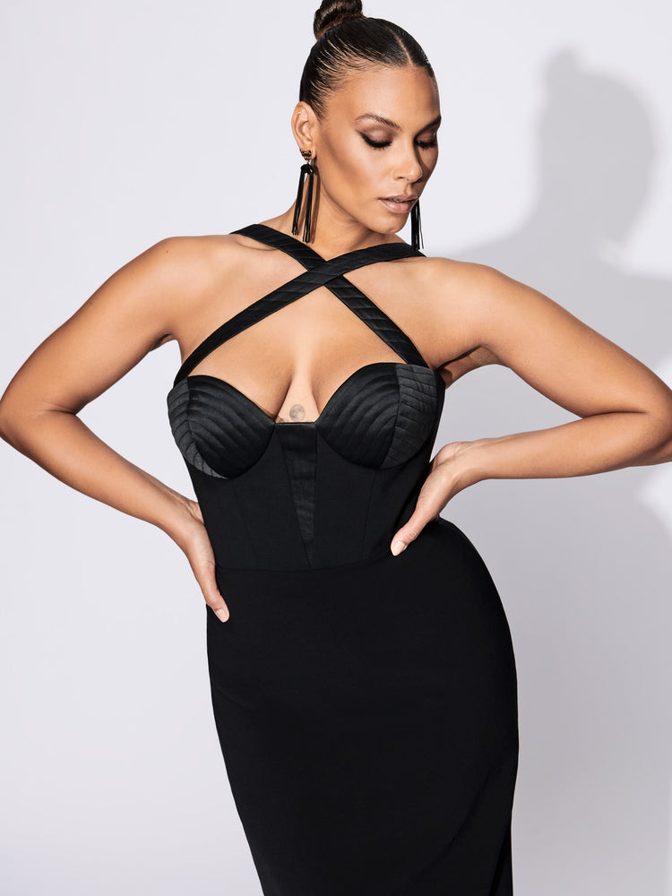 christian siriano Topstitch Demi Cup Crisscross Dress