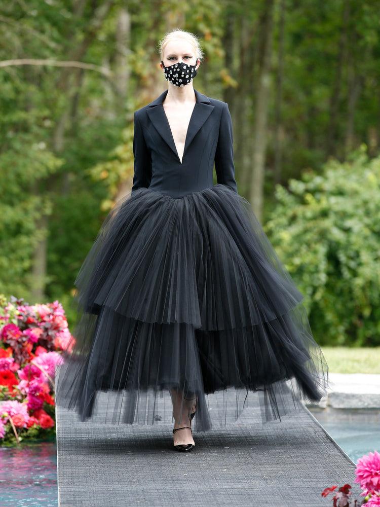 christian siriano Tuxedo Bodice Pleated Tulle Tea Length Cocktail Dress