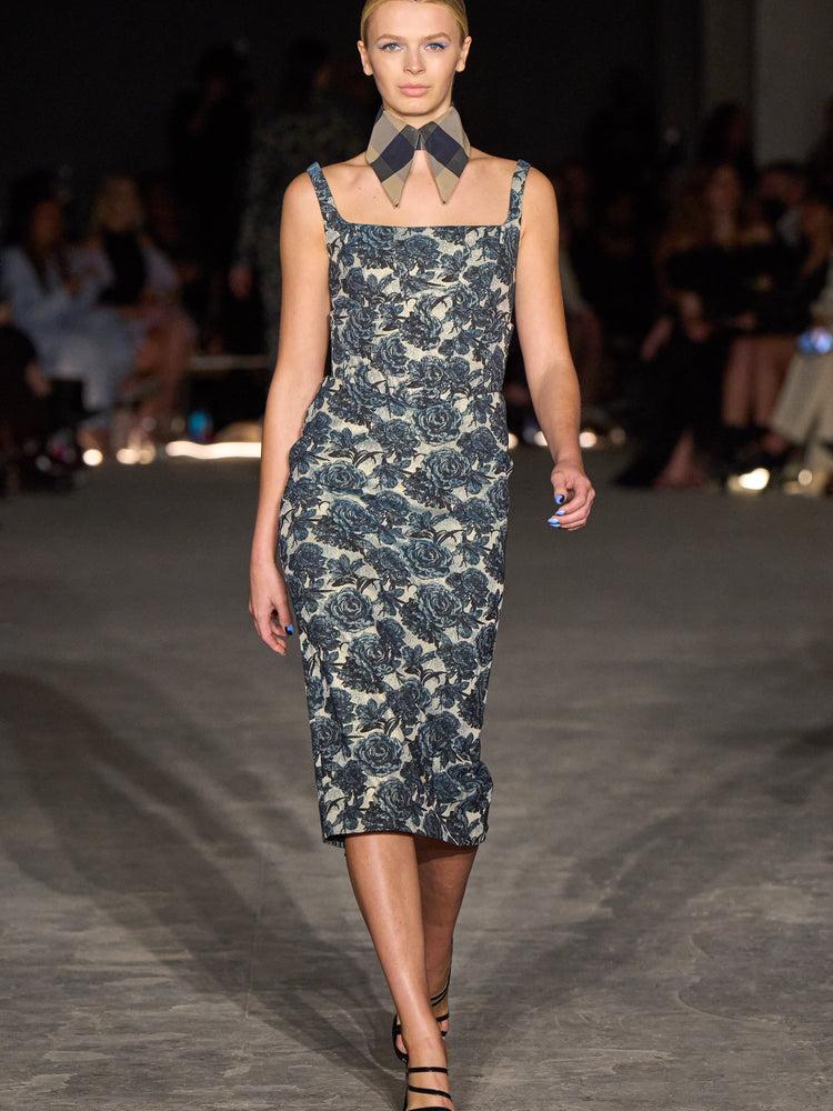 christian siriano Victorian Blue Floral Corset Dress