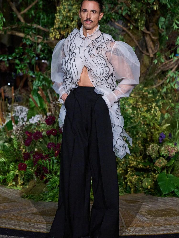 christian siriano WHITE AND BLACK ORGANZA RUFFLE LONG SLEEVE BLOUSE christian siriano WHITE AND BLACK ORGANZA RUFFLE LONG SLEEVE BLOUSE