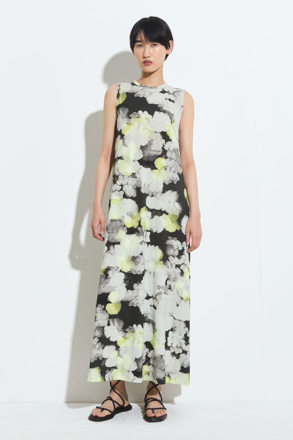 Christian Wijnants Dalmanu Sleeveless Jersey Dress Black Citron Hibiscus