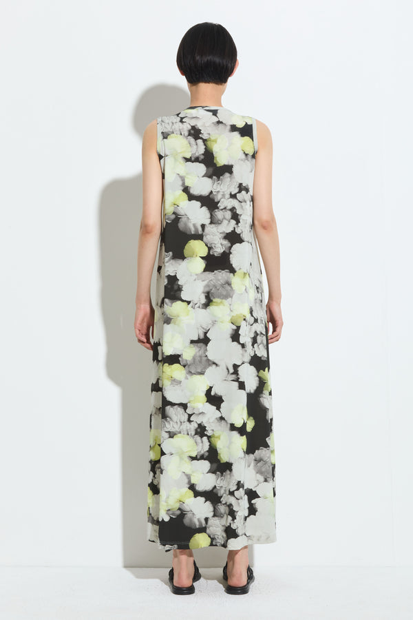 Christian Wijnants Dalmanu Sleeveless Jersey Dress Black Citron Hibiscus