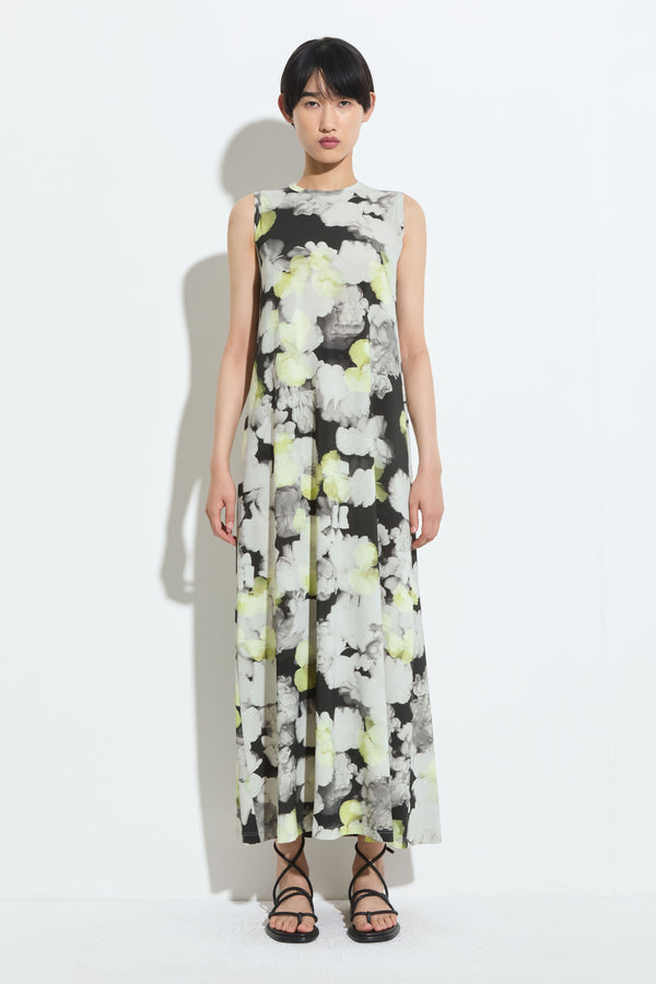 christian wijnants Dalmanu Sleeveless Jersey Dress Black Citron Hibiscus