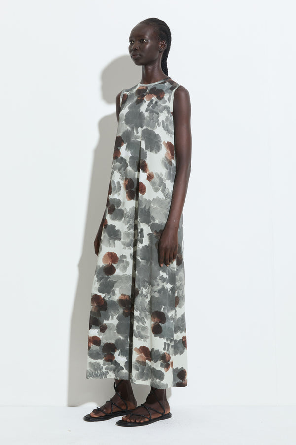 Christian Wijnants Dalmanu Sleeveless Jersey Dress Grey Brown Hibiscus