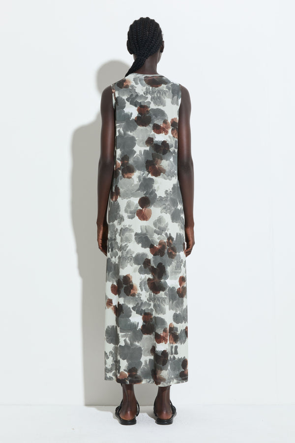 Christian Wijnants Dalmanu Sleeveless Jersey Dress Grey Brown Hibiscus