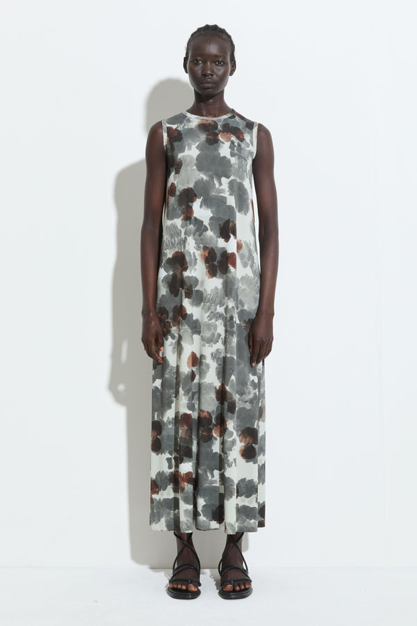 christian wijnants Dalmanu Sleeveless Jersey Dress Grey Brown Hibiscus