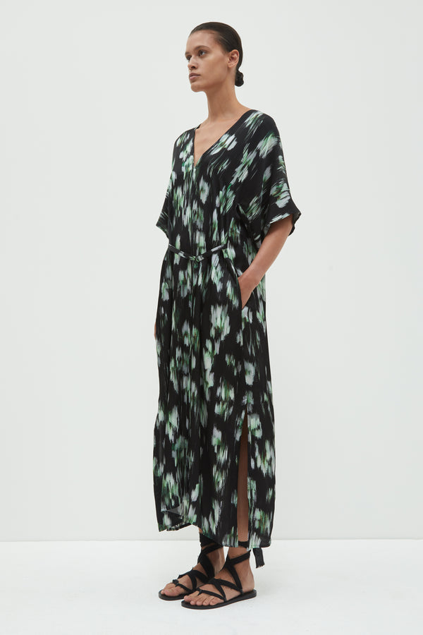 Christian Wijnants Dambira V-Neck Dress Black Ikat Big