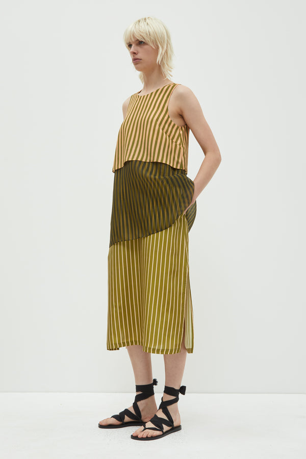 Christian Wijnants Danai Multi Layered Dress Peach Black Khaki Stripes