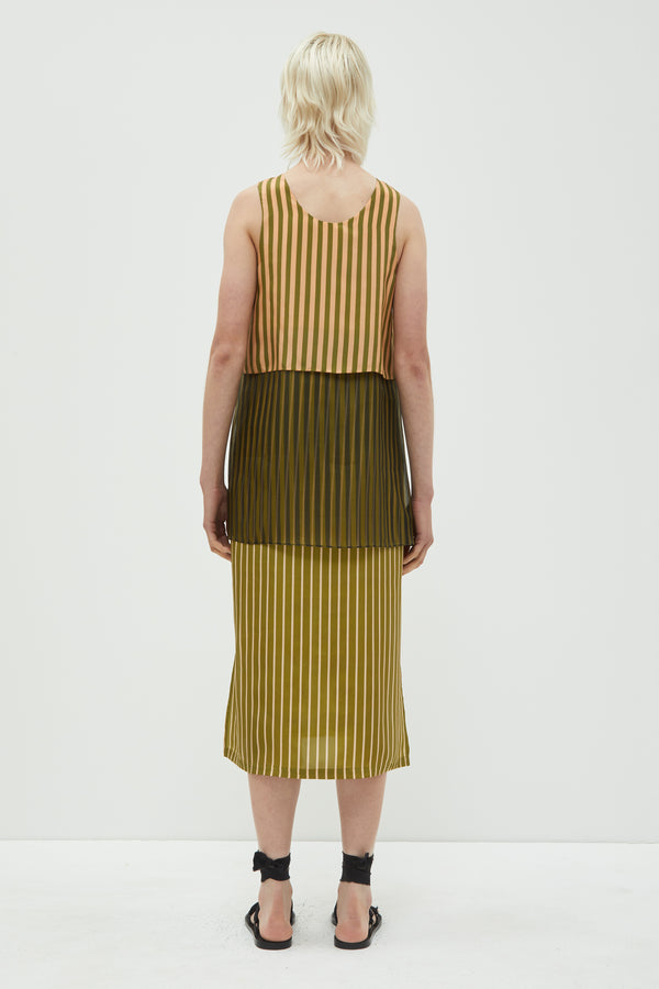 Christian Wijnants Danai Multi Layered Dress Peach Black Khaki Stripes