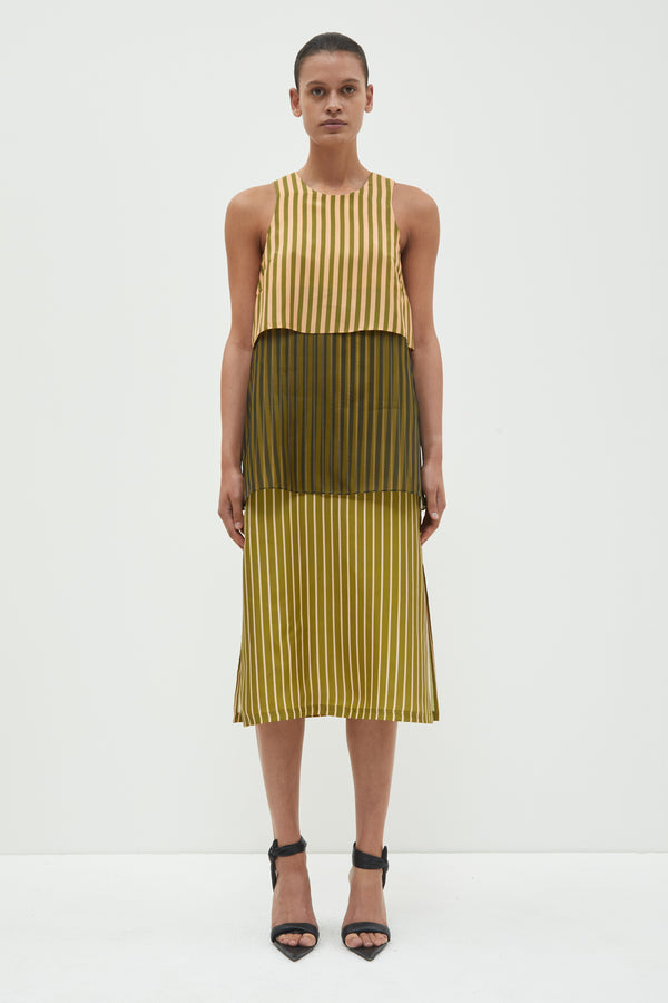 Christian Wijnants Danai Multi Layered Dress Peach Black Khaki Stripes