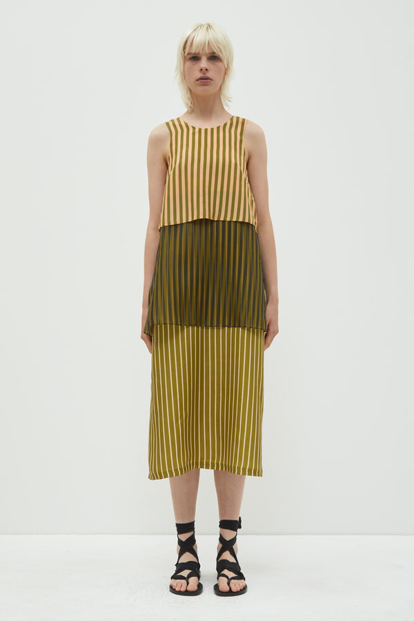 christian wijnants Danai Multi Layered Dress Peach Black Khaki Stripes