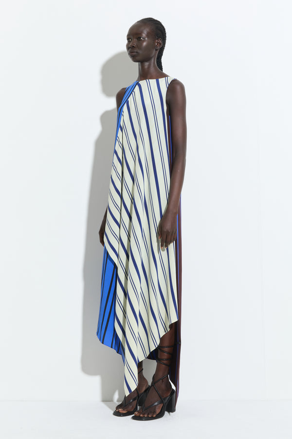 Christian Wijnants Danuwa Sleeveless Dress Blue Vanilla Marrone Stripes