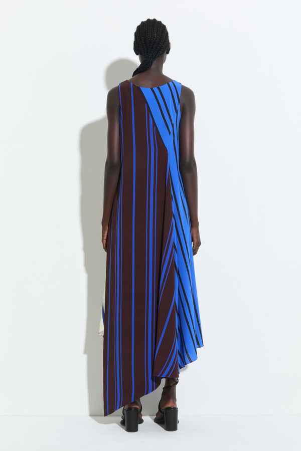 Christian Wijnants Danuwa Sleeveless Dress Blue Vanilla Marrone Stripes