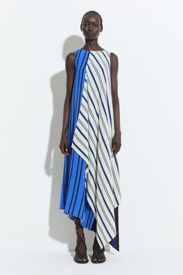 christian wijnants Danuwa Sleeveless Dress Blue Vanilla Marrone Stripes