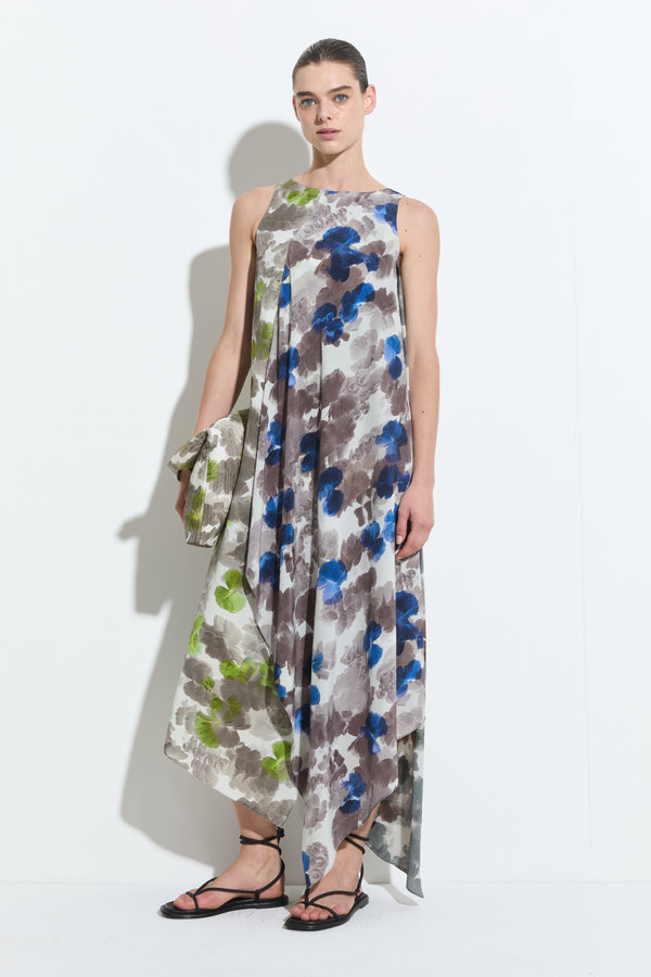 Christian Wijnants Danuwa Sleeveless Dress Yellow Blue Brown Hibiscus