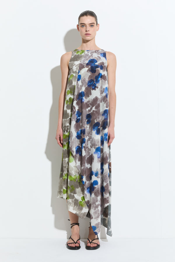 christian wijnants Danuwa Sleeveless Dress Yellow Blue Brown Hibiscus