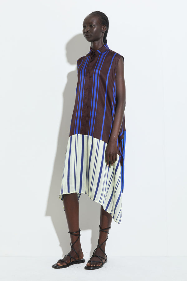 Christian Wijnants Debo Sleeveless Dress Marrone Blue Stripe Patchwork