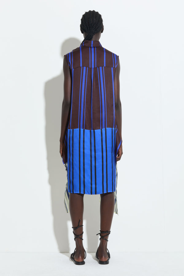 Christian Wijnants Debo Sleeveless Dress Marrone Blue Stripe Patchwork