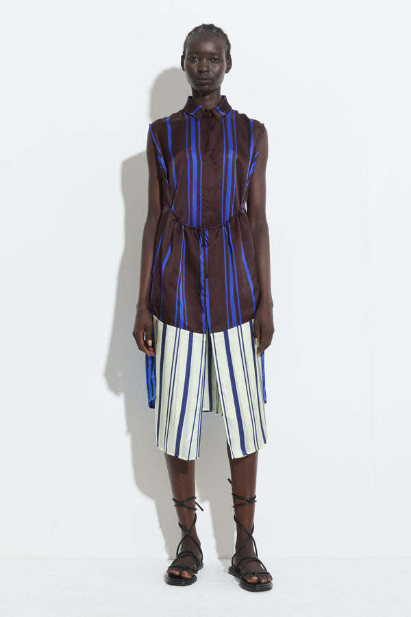 Christian Wijnants Debo Sleeveless Dress Marrone Blue Stripe Patchwork