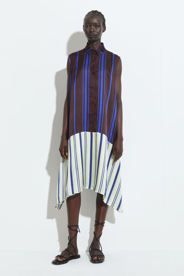 christian wijnants Debo Sleeveless Dress Marrone Blue Stripe Patchwork