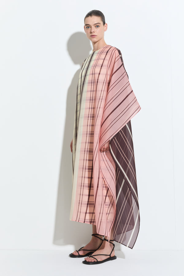 Christian Wijnants Deelas Asymmetric Organza Dress Chocolate Blush Vanilla Stripe