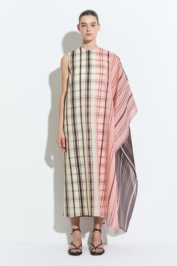 christian wijnants Deelas Asymmetric Organza Dress Chocolate Blush Vanilla Stripe