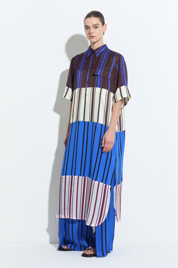 Christian Wijnants Duanesa Shortsleeve Shirt Dress Marrone Vanilla Blue Stripes