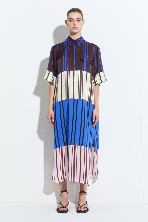 Christian Wijnants Duanesa Shortsleeve Shirt Dress Marrone Vanilla Blue Stripes
