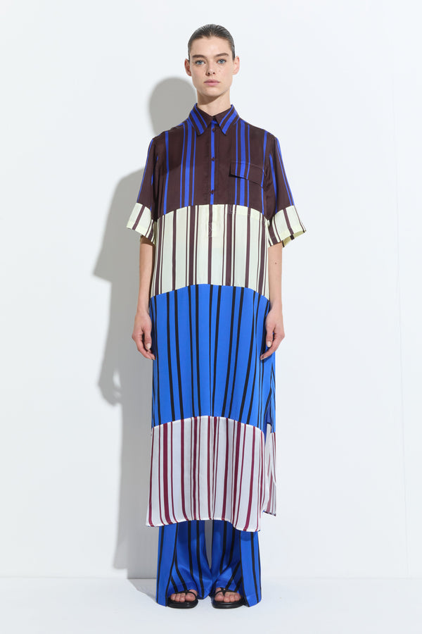 christian wijnants Duanesa Shortsleeve Shirt Dress Marrone Vanilla Blue Stripes