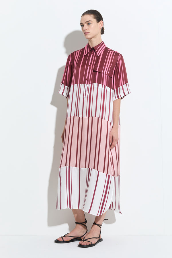 Christian Wijnants Duanesa Shortsleeve Shirt Dress Wine Blush Pink Stripes
