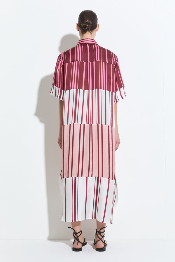 Christian Wijnants Duanesa Shortsleeve Shirt Dress Wine Blush Pink Stripes