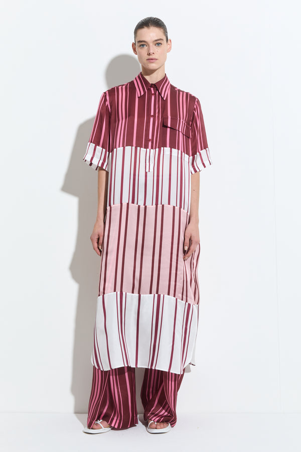 Christian Wijnants Duanesa Shortsleeve Shirt Dress Wine Blush Pink Stripes