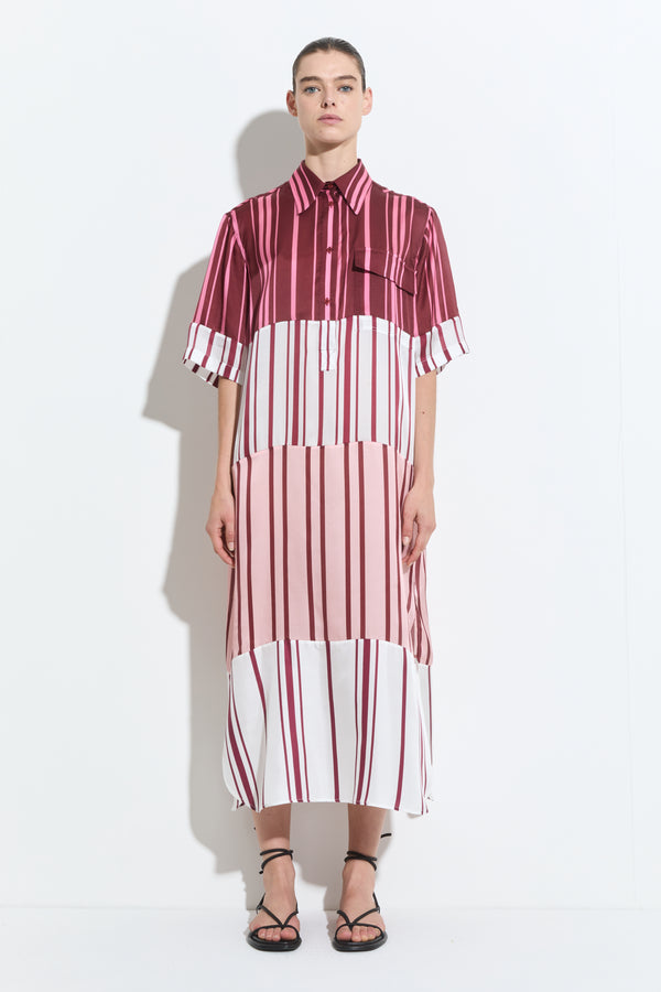 christian wijnants Duanesa Shortsleeve Shirt Dress Wine Blush Pink Stripes