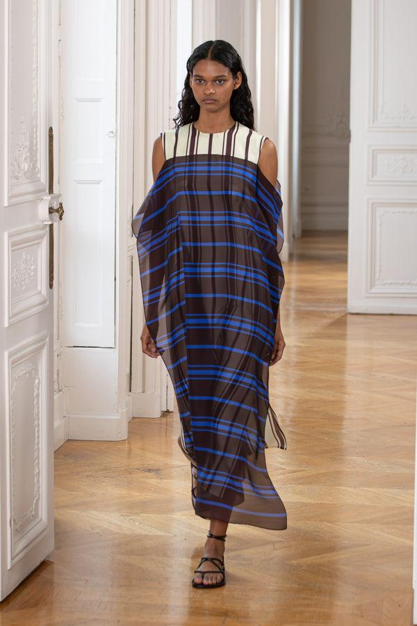 Christian Wijnants Dunzai Sleeveless Dress Vanilla Marrone Stripes