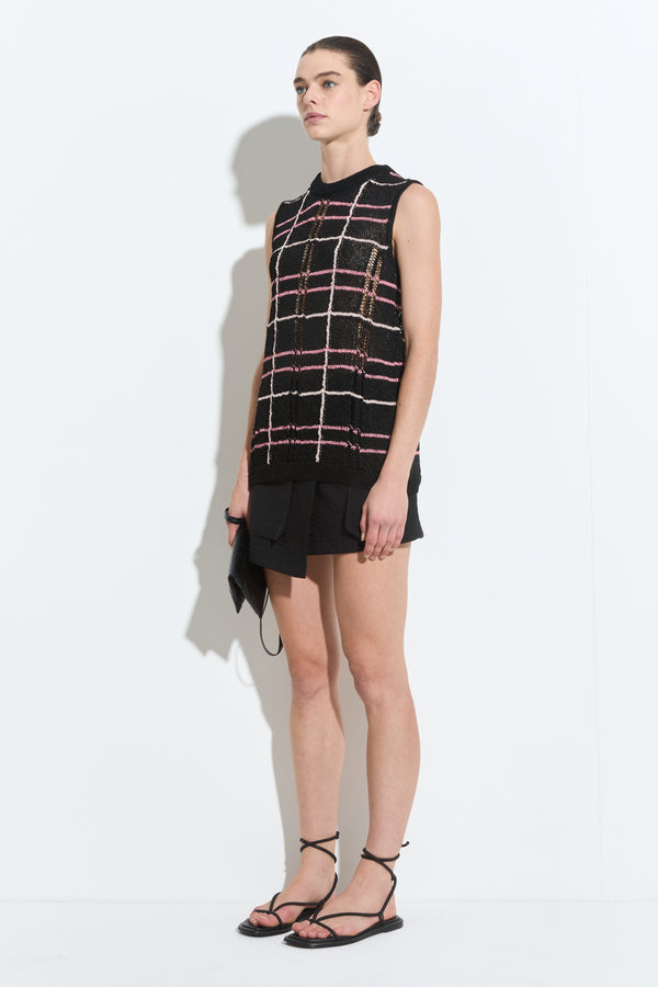 Christian Wijnants Kabak Sleeveless Knit Top Black Checks