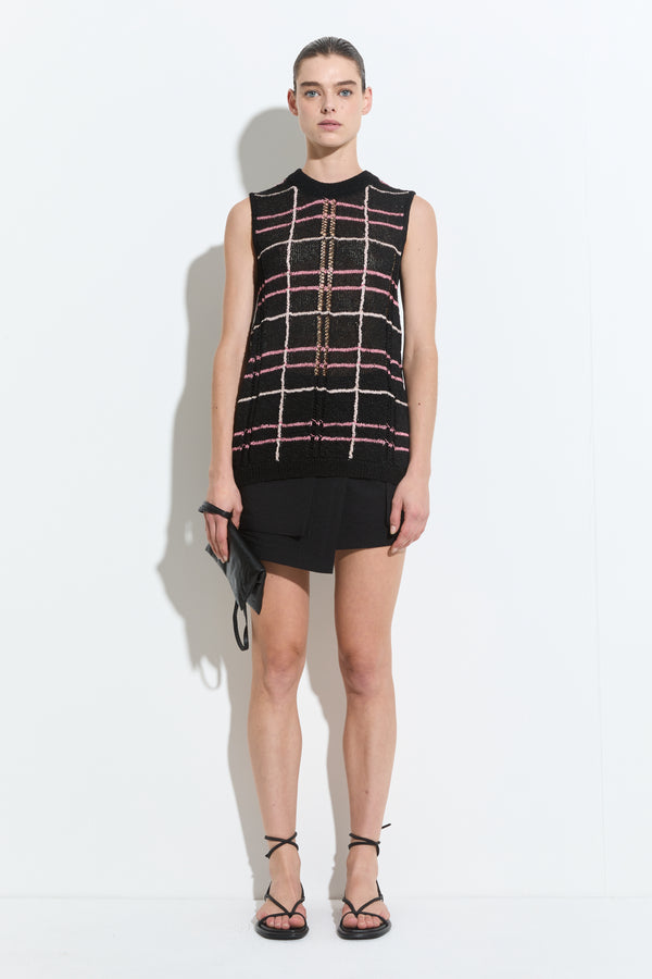 Christian Wijnants Kabak Sleeveless Knit Top Black Checks