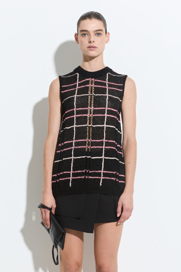 christian wijnants Kabak Sleeveless Knit Top Black Checks