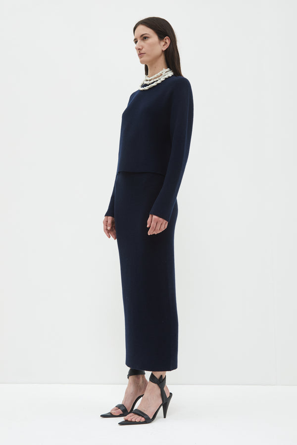 Christian Wijnants Kara Long Sleeve Knit Sweater Navy