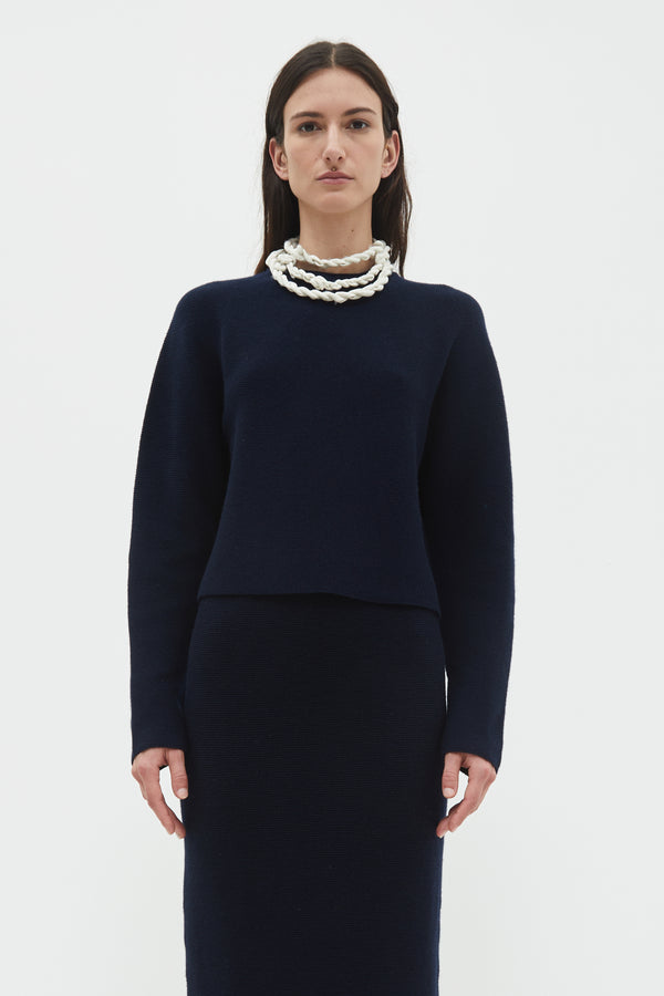 christian wijnants Kara Long Sleeve Knit Sweater Navy