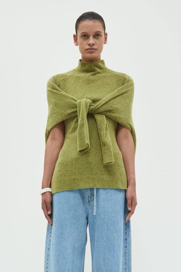 christian wijnants Kimbi Knotted Knit Top Kiwi Melange