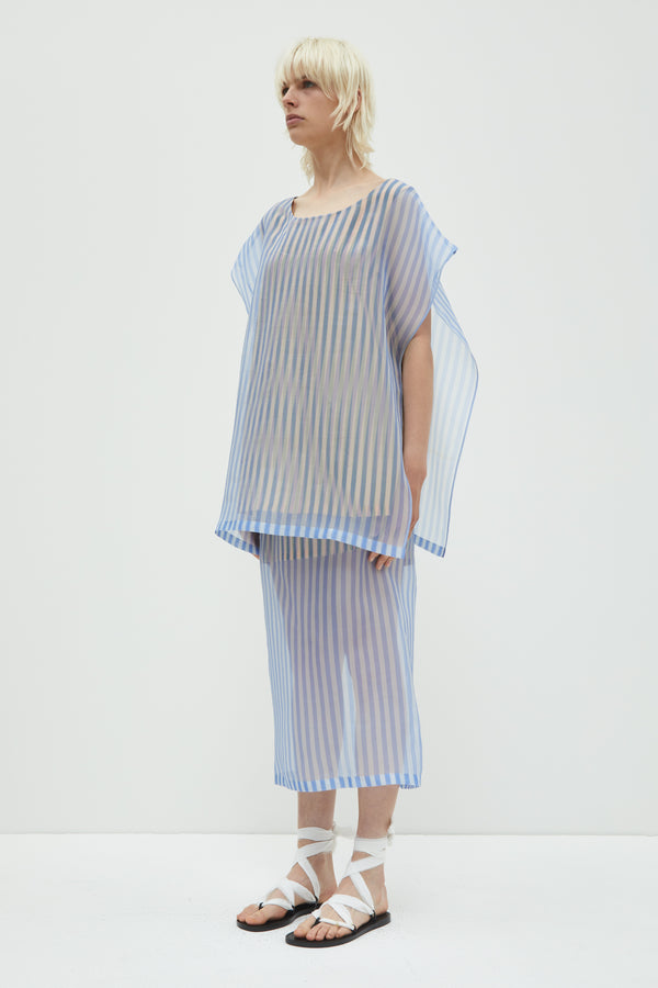 Christian Wijnants Susa Layered Organza Skirt Blue Stripes Big