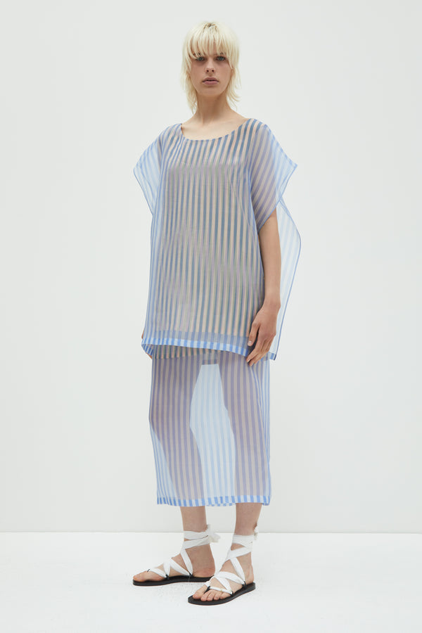 Christian Wijnants Susa Layered Organza Skirt Blue Stripes Big