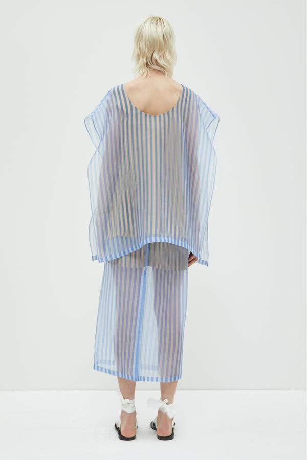 Christian Wijnants Susa Layered Organza Skirt Blue Stripes Big