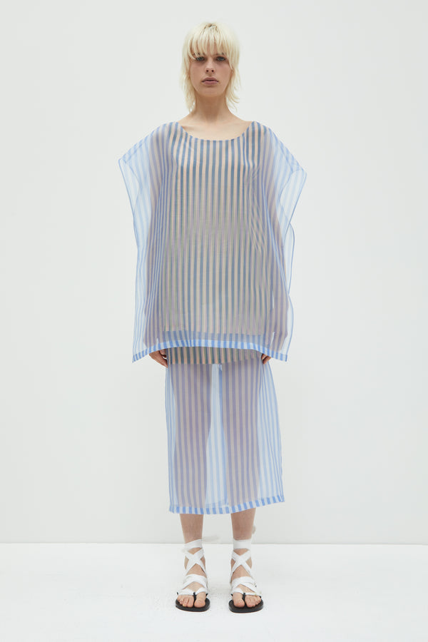 christian wijnants Susa Layered Organza Skirt Blue Stripes Big