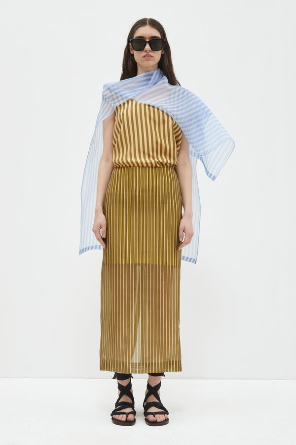 Christian Wijnants Susa Layered Organza Skirt Khaki Peach Stripes Small