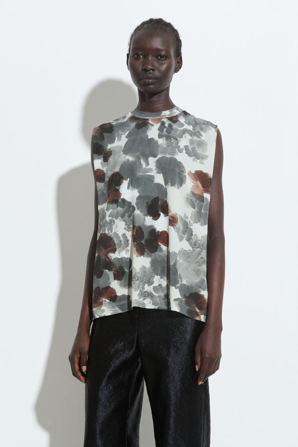 christian wijnants Tabansir Sleeveless Jersey Top Grey Brown Hibiscus