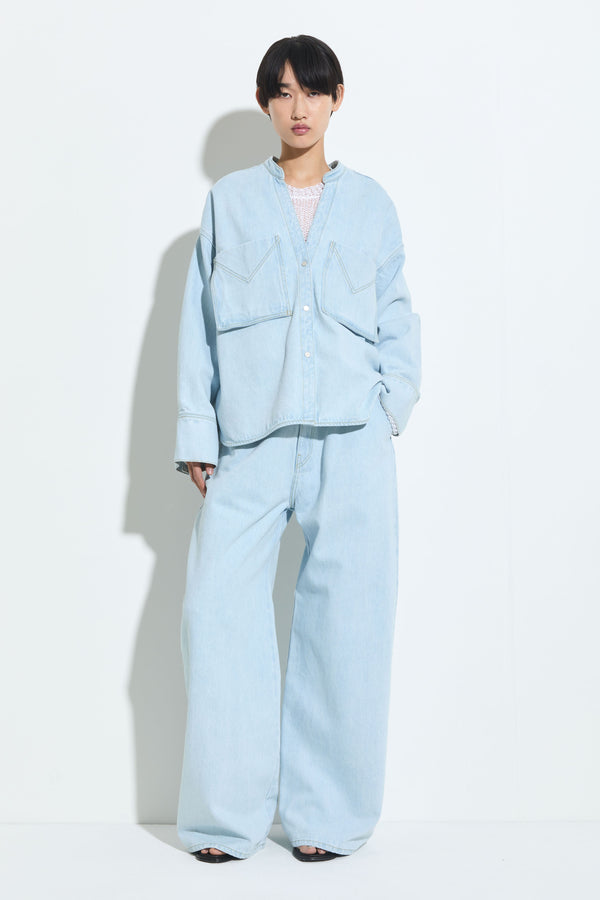 Christian Wijnants Tango V-Neck Denim Shirt Light Blue Denim