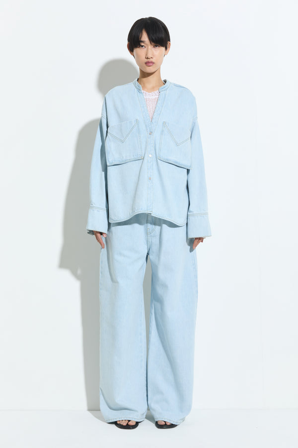 Christian Wijnants Tango V-Neck Denim Shirt Light Blue Denim