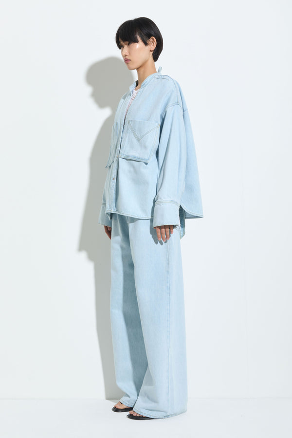 Christian Wijnants Tango V-Neck Denim Shirt Light Blue Denim